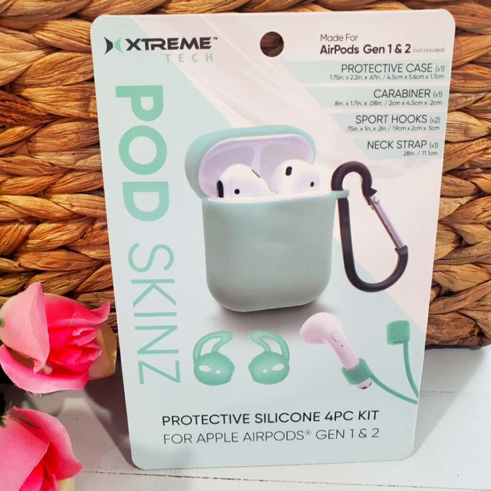 NEW!!! Xtreme Tech Pod Skinz for AirPods Gen 1 & 2 (Teal) 4 piece kit